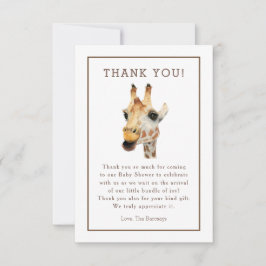 サファリの水彩画のキリンのベビーシャワーは感謝していしています サンキューカード