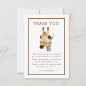 サファリの水彩画のキリンのベビーシャワーは感謝していしています サンキューカード (正面)