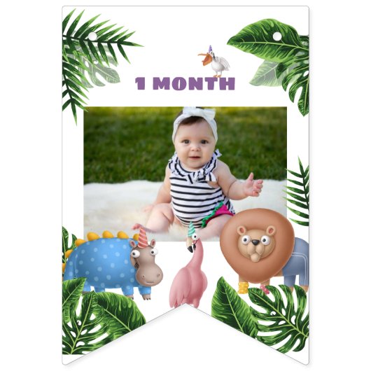 サファリの熱帯動物が毎月カスタマイズ可能な写真 バンティングフラッグ (第2の旗)