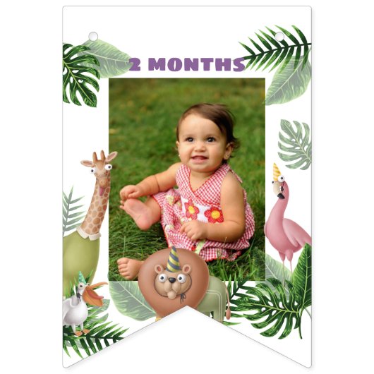 サファリの熱帯動物が毎月カスタマイズ可能な写真 バンティングフラッグ (第3の旗)