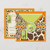 サファリの男の子のオレンジ招待状の正方形 招待状 (正面/裏面)
