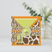 サファリの男の子のオレンジ招待状の正方形 招待状 (スタンド正面)