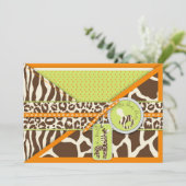 サファリの男の子のオレンジ招待状カード2 招待状 (スタンド正面)