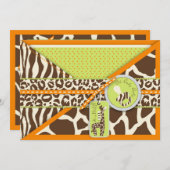 サファリの男の子のオレンジ招待状カード2 招待状 (正面/裏面)