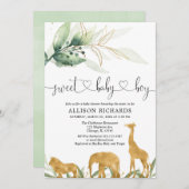 サファリの男の子のベビーシャワーの招待の菓子の男の赤ちゃん 招待状 (正面/裏面)