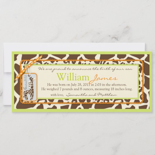 サファリの男の子の緑の高い発表 案内状 (裏面)