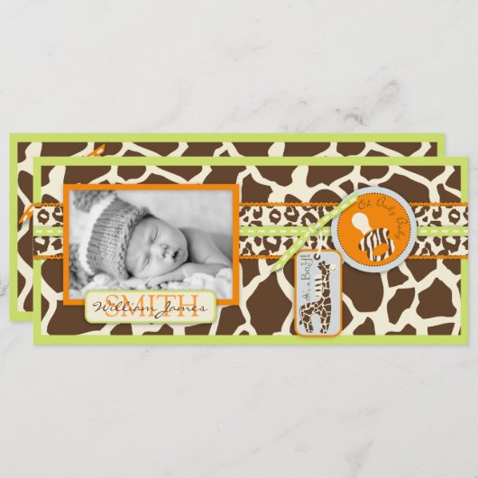 サファリの男の子の緑の高い発表 案内状 (正面/裏面)