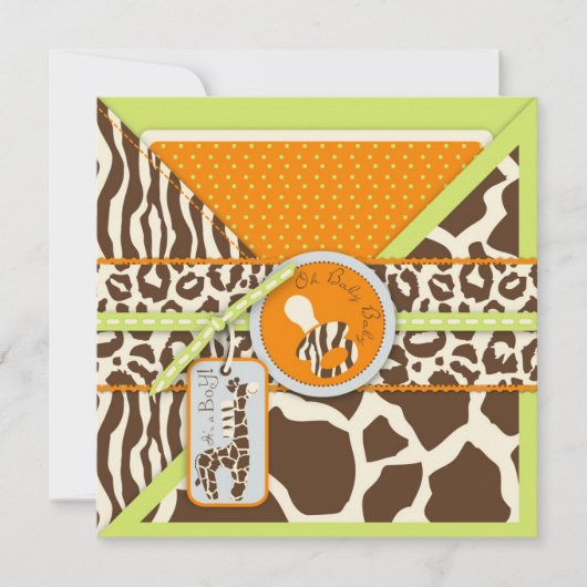 サファリの男の子LGRの招待状の正方形 招待状 (正面)