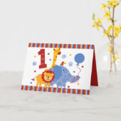 サファリの第1誕生日のカスタム・カード カード (黄色い花)