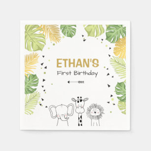 サファリの紙ナプキンの動物園の野生のジャングル動物の男の子 スタンダードカクテルナプキン