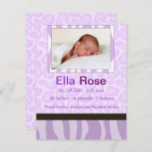 サファリの組合せ-シマウマおよびキリンのベビーの誕生 案内状 (正面/裏面)