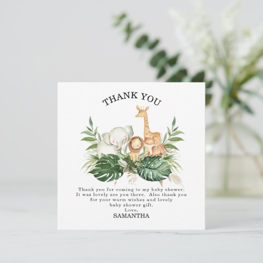 サファリの緑の葉の赤男女兼用ちゃんシャワー 招待状 (スタンド正面)