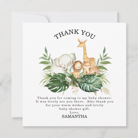 サファリの緑の葉の赤男女兼用ちゃんシャワー 招待状 (正面)