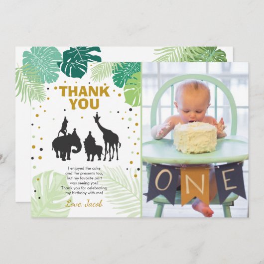 サファリの誕生日のサンキューカード動物の野生の動物園 サンキューカード (正面/裏面)