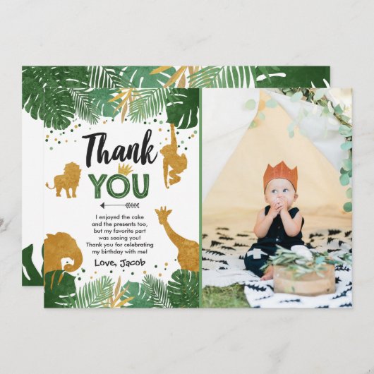 サファリの誕生日のサンキューカード動物野生の1 サンキューカード (正面/裏面)