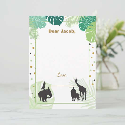 サファリの誕生日のタイムカプセルの男の子の挿入物カード動物園 招待状 (スタンド正面)