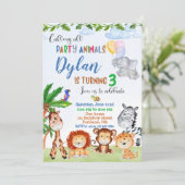 サファリの誕生日の招待ジャングルボーイズ動物1st 招待状 (スタンド正面)