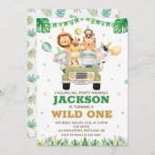 サファリの誕生日の招待ワイルドワンの招待ボーイ 招待状 (正面/裏面)