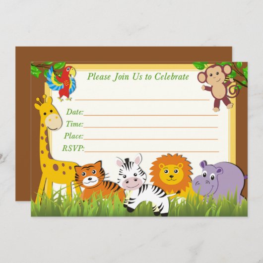 サファリの誕生日の招待状、ジャングルの招待状 招待状 (正面/裏面)