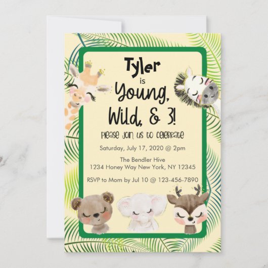 サファリの誕生日パーティの招待状 招待状 (正面)