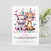 サファリの誕生日パーティー | かわいいサイとキリン 招待状 (スタンド正面)