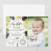 サファリの誕生日招待状 ゾー ワイルド ジャングル 動物たち 招待状 (正面/裏面)