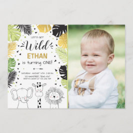 サファリの誕生日招待状 ゾー ワイルド ジャングル 動物たち 招待状