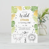 サファリの誕生日招待状 ゾー ワイルド ジャングル 動物 招待状 (スタンド正面)
