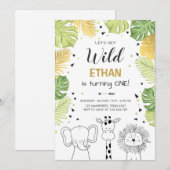サファリの誕生日招待状 ゾー ワイルド ジャングル 動物 招待状 (正面/裏面)