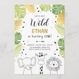 サファリの誕生日招待状 ゾー ワイルド ジャングル 動物 招待状