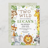 サファリの誕生日招待状　2歳の野生の少年招待状 招待状 (正面/裏面)