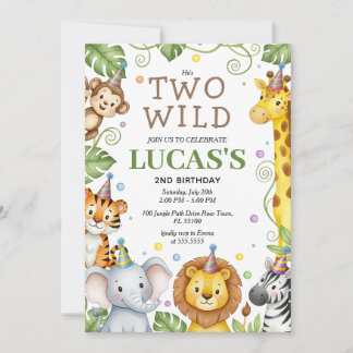 サファリの誕生日招待状　2歳の野生の少年招待状 招待状