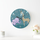 サファリの象およびキリン動物の子供の時計 ラージ壁時計 (ホーム)