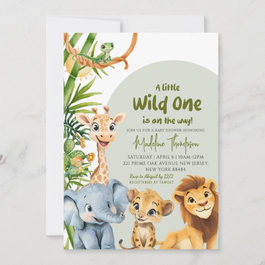サファリの赤ちゃんシャワーに行く小さな野生の人 招待状 (正面)