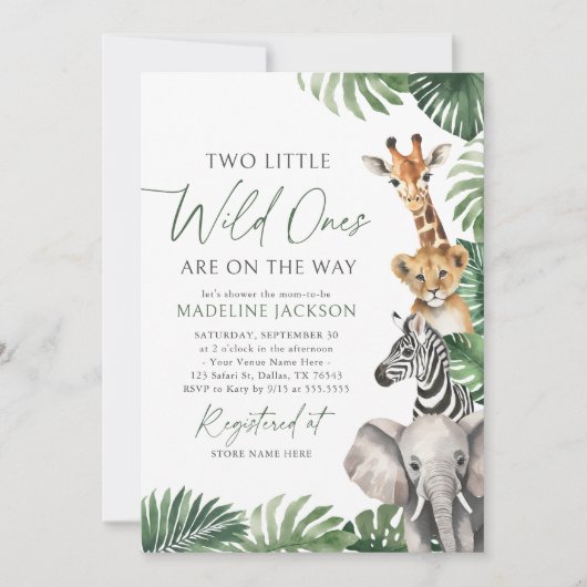 サファリの赤ちゃんシャワーの途中の2つの小さな野生のもの 招待状 (正面)
