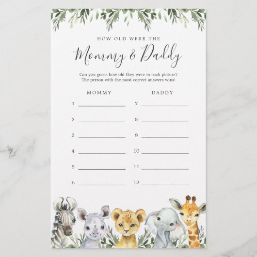 サファリの赤ちゃんシャワー彼らはゲームカードを何歳だった (正面)