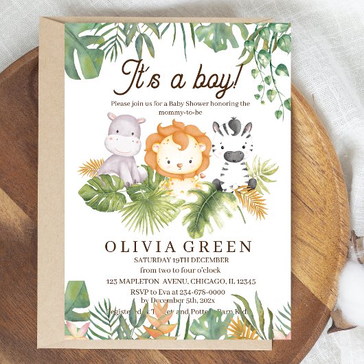 サファリの赤ちゃんシャワー熱帯動物の赤ちゃんシャワー 招待状