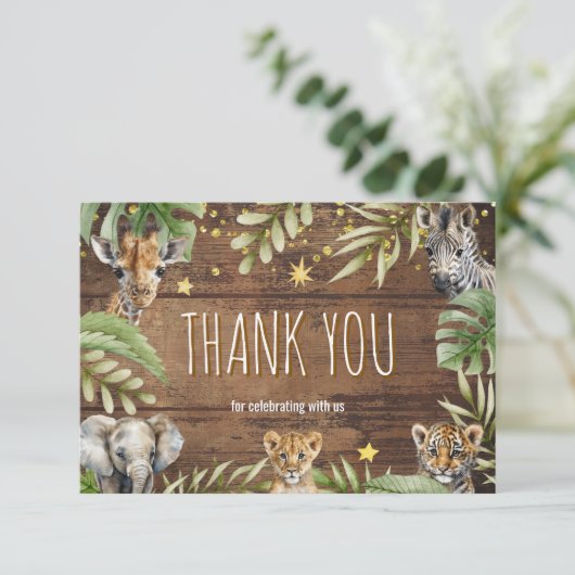 サファリの赤ちゃんシャワー赤ちゃん動物 サンキューカード (スタンド正面)