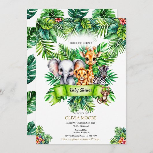 サファリの赤ちゃんシャワー野生の自分が途中にある 招待状 (正面/裏面)