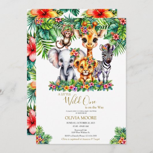サファリの赤ちゃんシャワー野生の自分が途中にある 招待状 (正面/裏面)