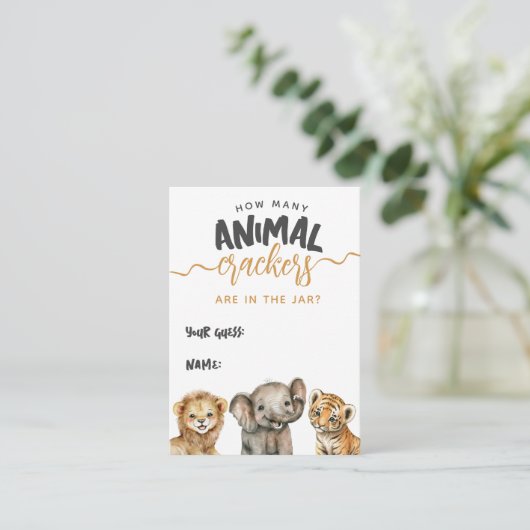 サファリの赤ちゃんモダンシャワー動物クラッカーゲーム エンクロージャーカード (スタンド正面)