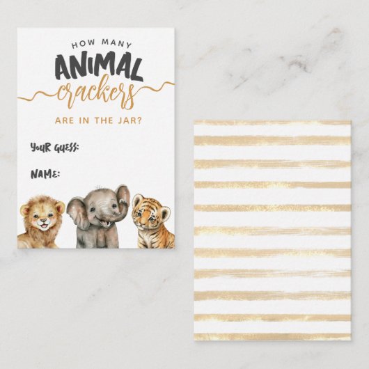 サファリの赤ちゃんモダンシャワー動物クラッカーゲーム エンクロージャーカード (正面/裏面)