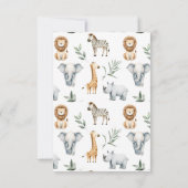 サファリの赤ちゃん動物と緑のサンキューカード 招待状 (裏面)