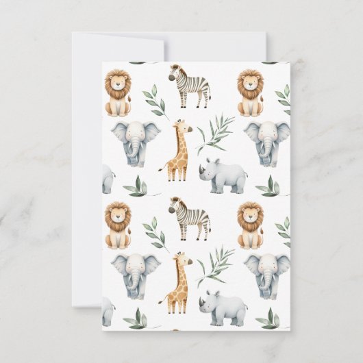 サファリの赤ちゃん動物と緑のサンキューカード 招待状 (裏面)
