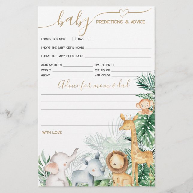 サファリの赤ちゃん動物の緑の赤ちゃんシャワーゲーム (正面)