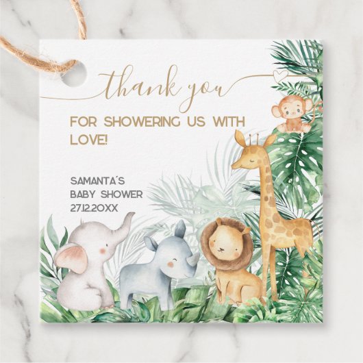サファリの赤ちゃん動物の緑の赤ちゃんシャワー感謝してい フェイバータグ (正面)
