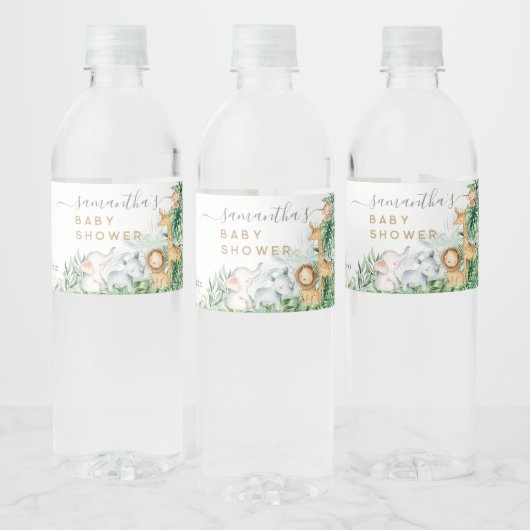 サファリの赤ちゃん動物の緑の赤ちゃんシャワー ペットボトルラベル (ボトル)