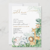 サファリの赤ちゃん動物の緑の赤ちゃんシャワー 招待状 (正面)