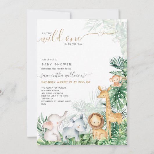 サファリの赤ちゃん動物の緑の赤ちゃんシャワー 招待状 (正面)