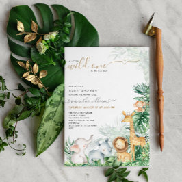 サファリの赤ちゃん動物の緑の赤ちゃんシャワー 招待状